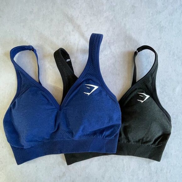 Gymshark Sports Bras Womens Size S 2 CT Black + Blue Adjustable Athletic Bras - Picture 1 of 12